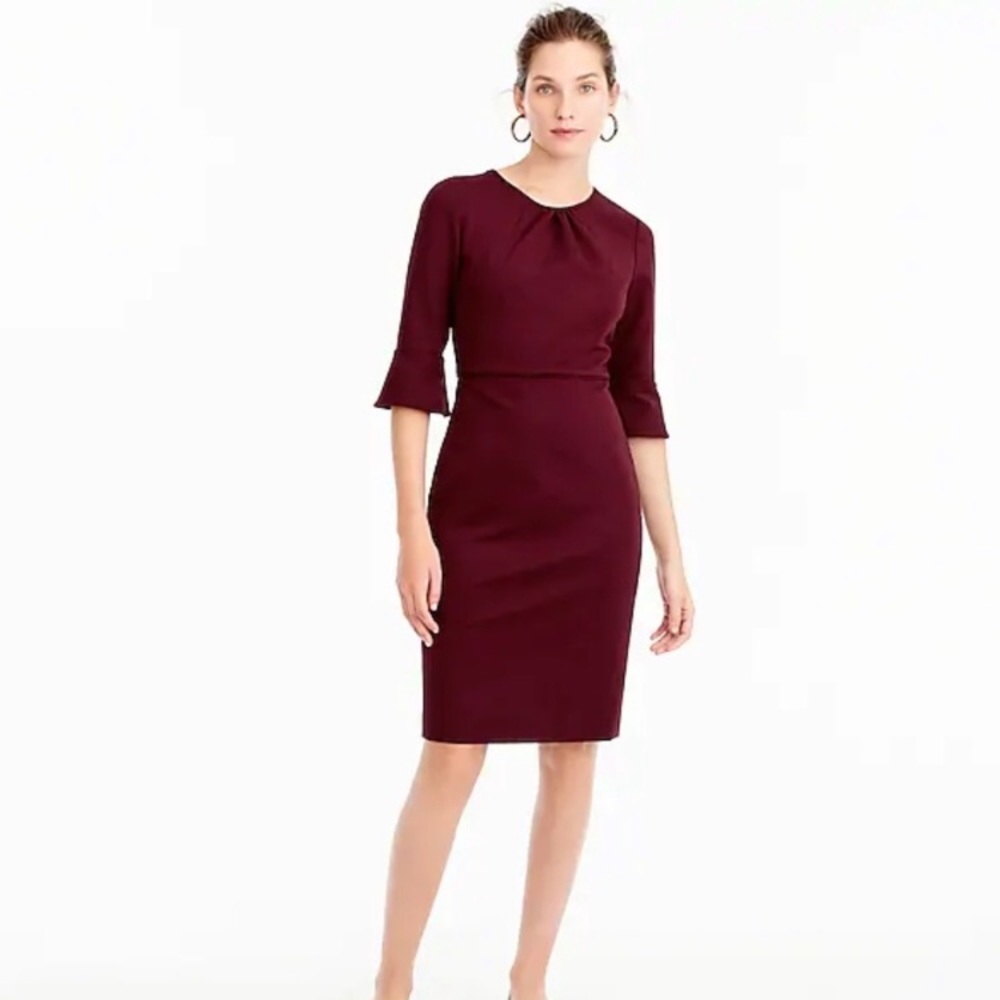 j crew bell sleeve burgundy pencil dress